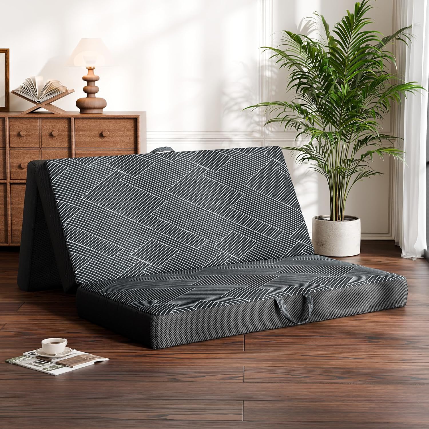 Tri Folding Mattress King Size - Foldable Mattress Trifold Memory Foam Mat with Washable Cover, Handle & Non-Slip Bottom Portable Foldable Floor Sofa Bed for Travel Camping Guest - 6 Inch, 80"x76"x6"
