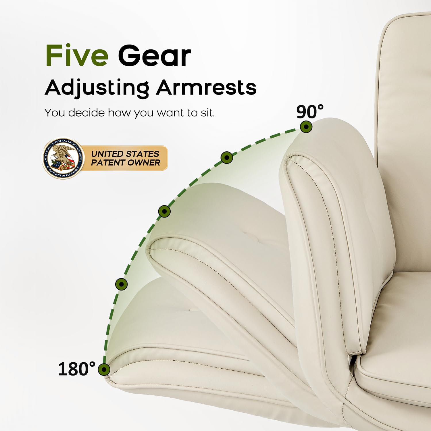 amseatec Criss Cross Chair with Armrests & Wheels, PU Leather Vanity Chair, Comfortable Adjustable Swivel Computer Office Desk Chairs for Home, Make Up, Bed Room (Cream)