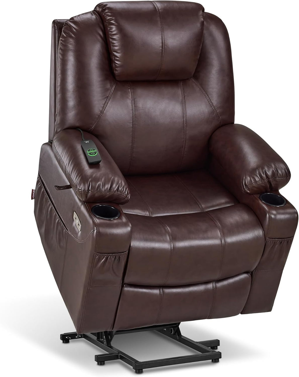 MCombo Electric Power Lift Recliner Chair Sofa with Massage and Heat for Elderly, 3 Positions, 2 Side Pockets, and Cup Holders, USB Ports, Faux Leather 7040 (Dark Brown, Medium)