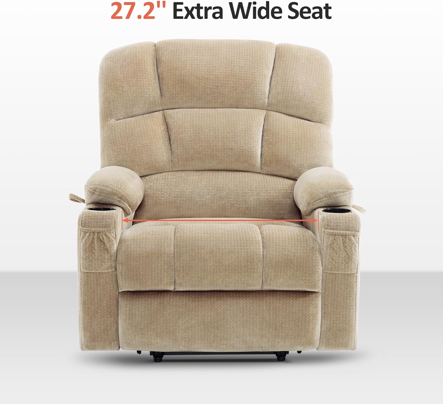 MCombo Oversized Dual Motor Power Lift Recliner Chair Sofa with Massage and Heat for Big Elderly People, Infinite Position, USB Ports, Fabric R7688 (Beige, Large-Oversize)