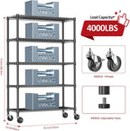 IZEUK Garage Shelving Wide Storage Shelves 5 Tier Metal Shelves 4000 LBS Heavy Duty Adjustable Utility Shelf Rack Black 23.6" D x 53.1" W x 73.6" H