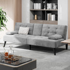 Shintenchi Futon Sofa Bed, Velvet Foldable Couch, Reclining Sleeper with Removable Armrests, Upholstered Loveseat Sofa Couch with Folding Cup Holders for Home, Office, Light Gray