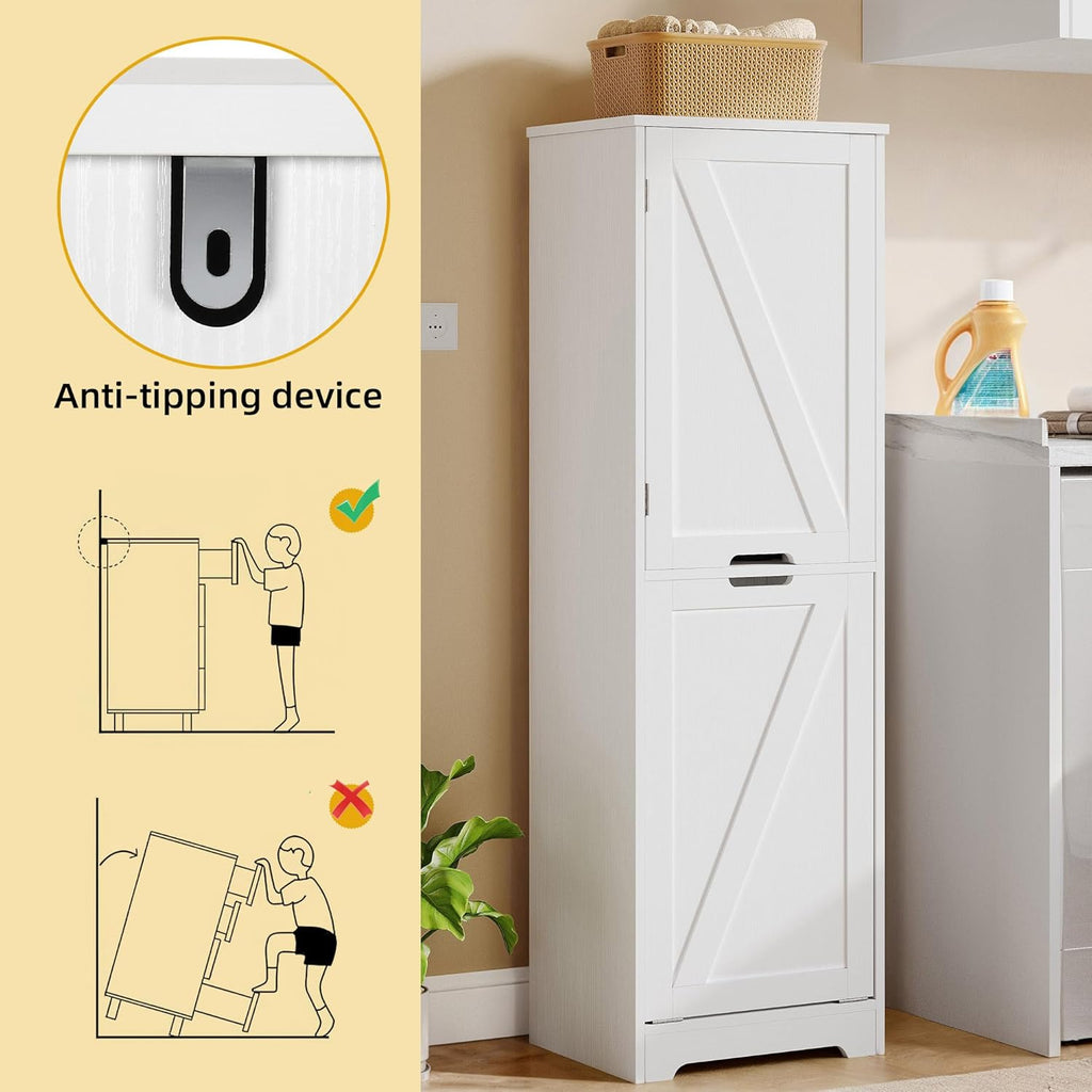 DWVO Tilt Out Laundry Hamper - 53" Tall Bathroom Storage Cabinet Laundry Cabinet with Adjustable Shelves and Clothes Basket, Hamper Cabinet Shelf for Laundry Room Bathroom Organizer, White