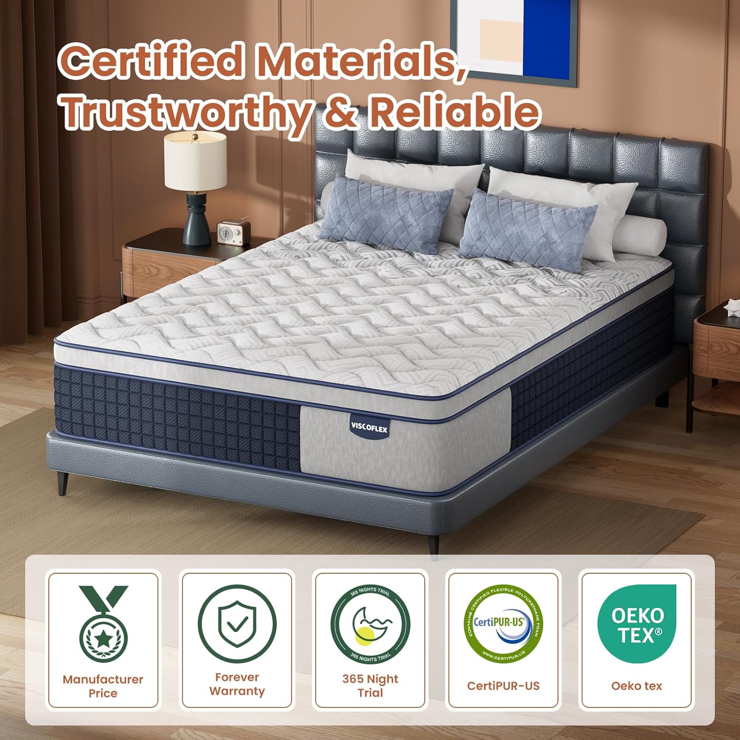 Extra Firm Queen Mattress 14 Inch, Deep Sleep Hybrid Mattress for Lumbar Support & Back Side Sleepers, Pain Relief Mattresses in a Box with Pocket Springs & Cooling Gel - 365-Night Trial, CertiPUR-US