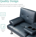 Best Choice Products Faux Leather Upholstered Modern Convertible Futon, Adjustable Folding Sofa Bed, Guest Bed w/Removable Armrests - Blue