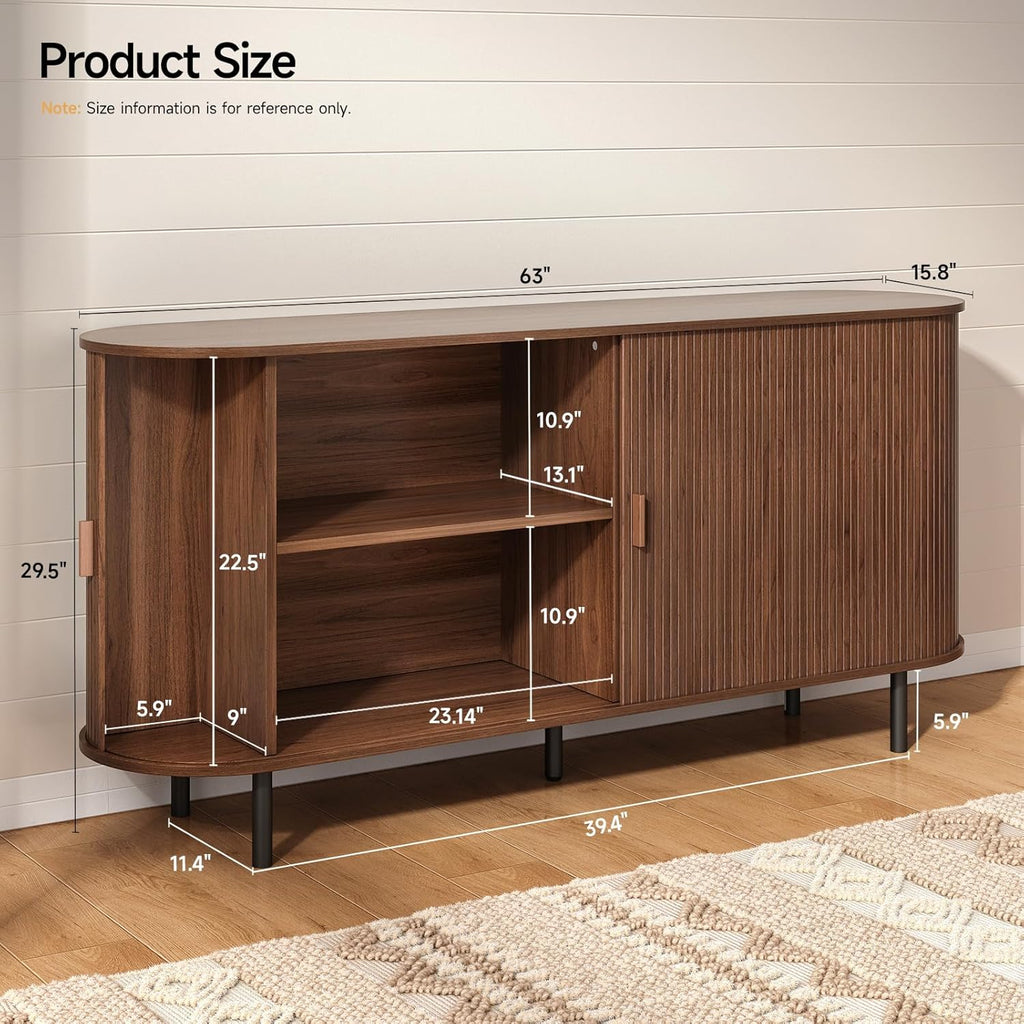 ONBRILL 63" Sideboard Buffet Cabinet with Storage, Storage Cabinet with Sliding Door & Adjustable Shelf, Modern Accent Coffee Bar Console Table for Kitchen, Entryway, Walnut