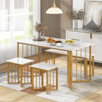 Giantex 4-Piece Dining Table Set for 4, Kitchen Table Chairs Set with Bench & 2 Stools, Wing-Shaped Metal Legs, Marble Grain Dinette Table Set for Small Space, Dining Room, Breakfast Nook Table Set