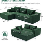110” Cloud Sectional Couch, Modular Sectional Sofa for Living Room, Boneless Sofa with Deep Seat, Comfy Fluffy Couch with L-Shaped Chaise, No Assembly Required (Left-Facing Chaise, Green)
