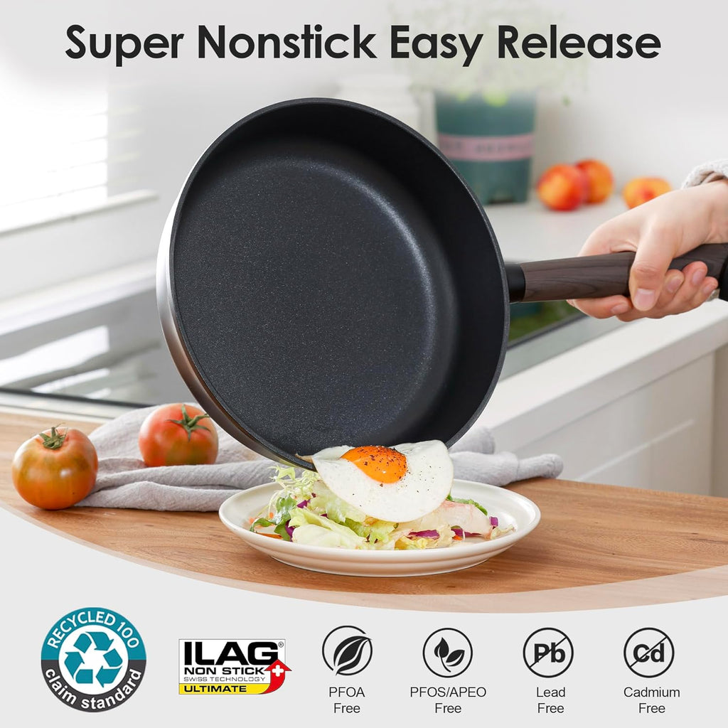 SENSARTE 14Pcs Pots and Pans Set Nonstick Cookware Set Kitchen Cooking Frying Pans with Stay-cool Handle, Dishwasher Safe, Induction Compatible, PFOA/PFOS Free, Black