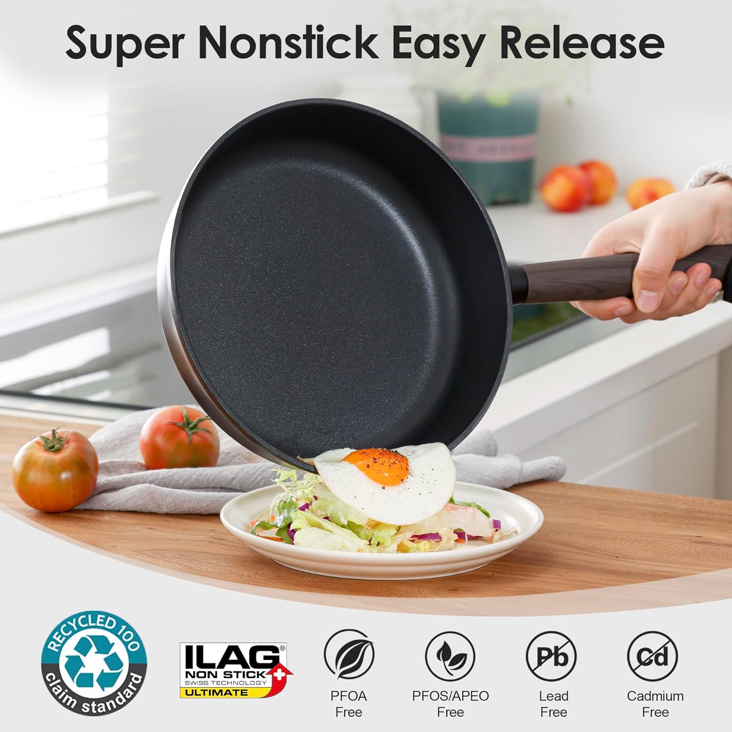 SENSARTE 14Pcs Pots and Pans Set Nonstick Cookware Set Kitchen Cooking Frying Pans with Stay-cool Handle, Dishwasher Safe, Induction Compatible, PFOA/PFOS Free, Black