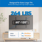 Mount-It! Heavy Duty XXL Full Motion TV Wall Mount for Extra Large TVs  max VESA 900x600  Holds up to 264lb  Swivel Tilt Extension Adjustable TV Mount for 60" 65" 75" 80" 85" 90" 98" 100" 115" 120 in