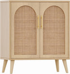 Rovaurx Rattan Storage Cabinet with Doors, Modern Accent Bathroom Floor Cabinet, Sideboard Buffet for Living Room, Entryway, Dining Room and Kitchen, Natural BMGZ108M