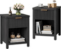 Fluted Nightstands Set of 2, Brooklyn Night Stand with Drawers, Modern Beside Table with Storage, Small End Table for Bedroom Living Room Small Space (2, Grey) BNS101BG-2