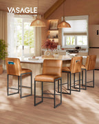 VASAGLE EKHO Collection - Bar Stools Set of 4, Counter Height Stools with Backs, 26.4-Inch Barstools Chairs, Synthetic Leather with Stitching, Mid-Century Modern, Dining Kitchen Island, Caramel Brown