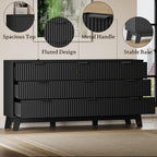 63" Long Dresser for Bedroom, 9-Drawer Fluted Dresser, Extra-Wide Wood Chest of Drawers with Smooth Metal Slides, Stable Base, Modern Clothes Storage Cabinet for Living Room, Hallway, Nursery