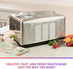 Total Chef Automatic Ice Cream Maker - Built-In Compressor 2 in 1 Frozen Yogurt, Gelato & Sorbet Maker, Nieve Treats, No Salt or Prefreezing, 1.6 Qt Stainless Steel, Helado de crema