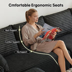 168.5" Modular Sectional Sofa, Oversized U-Shaped Minimalist Couches with 1 Middle Seat and 2 Ottomans Chaise, Modern Deep Seat Convertible Sleeper Sofa, Cloud Plush Corduroy Fabric,7 Seater, Black