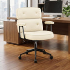 OLIXIS Ergonomic Home Office Desk Chair, PU Leather Computer Chair with Lumbar Support Adjustable Height Rolling Swivel Executive Task Armrests Chair, Off-White