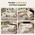 Ihanherry 129.6” Modular Sectional Sofa with Storage, U Shaped Couch for Living Room, 6-Seat Chenille Deep Seat Sofa with Movable Ottoman, Convertible Couches for Bedroom and Apartment .Beige