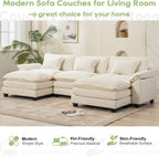 120" Modular Sectional Sofa, Comfy Cloud Couch Sectional Sofa with Ottoman, Chenille Sofa Sleeper Deep Seat Sofa with Throw Pillows for Living Room (Beige White, 120"- U Shape)