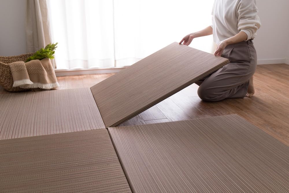 PaletteLife Rimless Lightweight Portable Tatami Mats, Set of 9, Red, 32.3 x 32.3 x 1.0 inches (82 x 82 x 2.5 cm), Modular Tatami Mattress