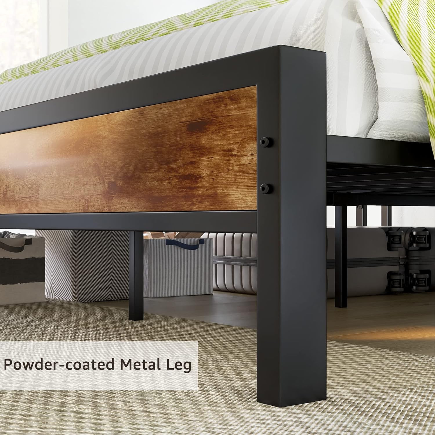 Queen Size Bed Frame, Platform Bed Frame with 2-Tier Storage Headboard and Charging Station/No Box Spring Needed/Noise Free/Industrial/Rustic Brown