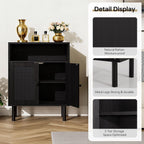 Rattan Storage Cabinet, Boho Accent Cabinet with Double Doors, Small Freestanding Sideboard for Hallway, Laundry Room,Kitchen, Dining Room, Entryway (Black)