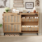 ChooChoo Shoe Storage Cabinet with 2 Flip Drawers, Deodorizing Shoe Organizer Storage for Entryway, Freestanding Hidden Slim Narrow Shoe Rack Cabinet, Rustic Oak