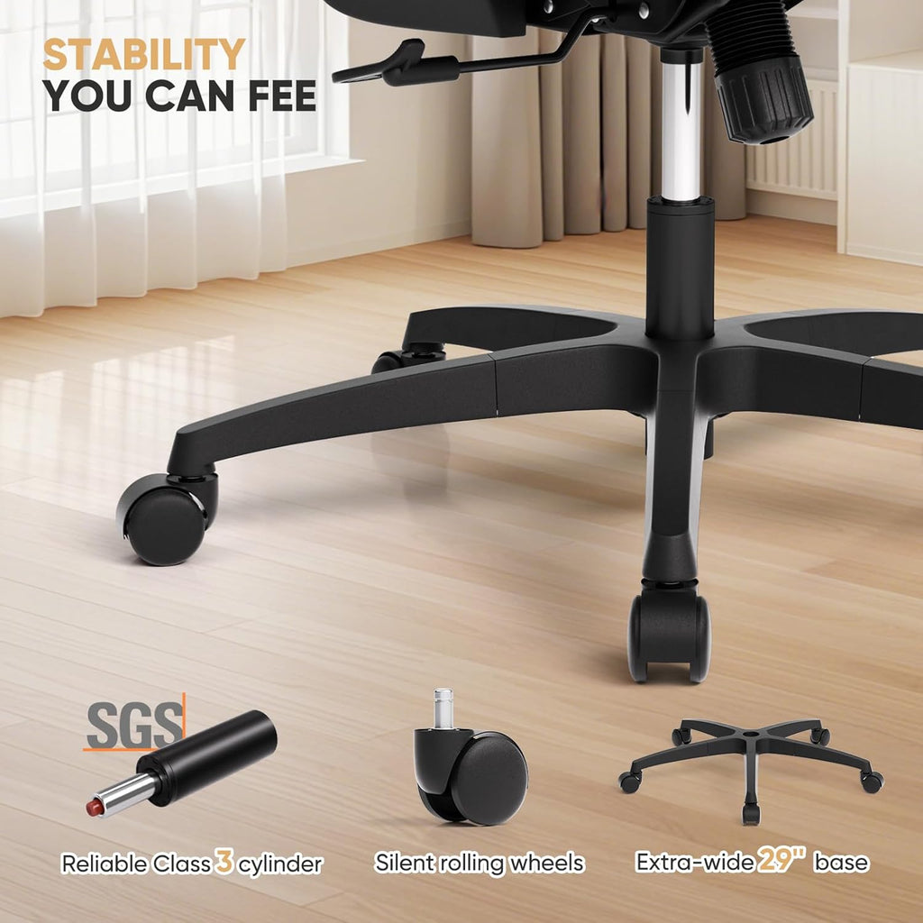Magshion Ergonomic Office Chair, Swivel Executive Work Task Chair with Adjustable Headrest, 3D Armrests, Tilt Lock and Lumbar Support, Mesh Desk Chair for Home Office, 350 LBS Capacity, Black