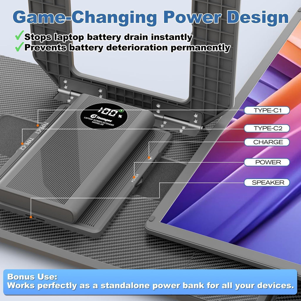 Teamgee 15.6" Laptop Screen Extender with Power Bank  FHD 1080P Triple Monitor  Driver-Free Plug & Play for 13-17" Laptops (HDMI/USB)  Home Office/Small Business  Windows/Mac/Android