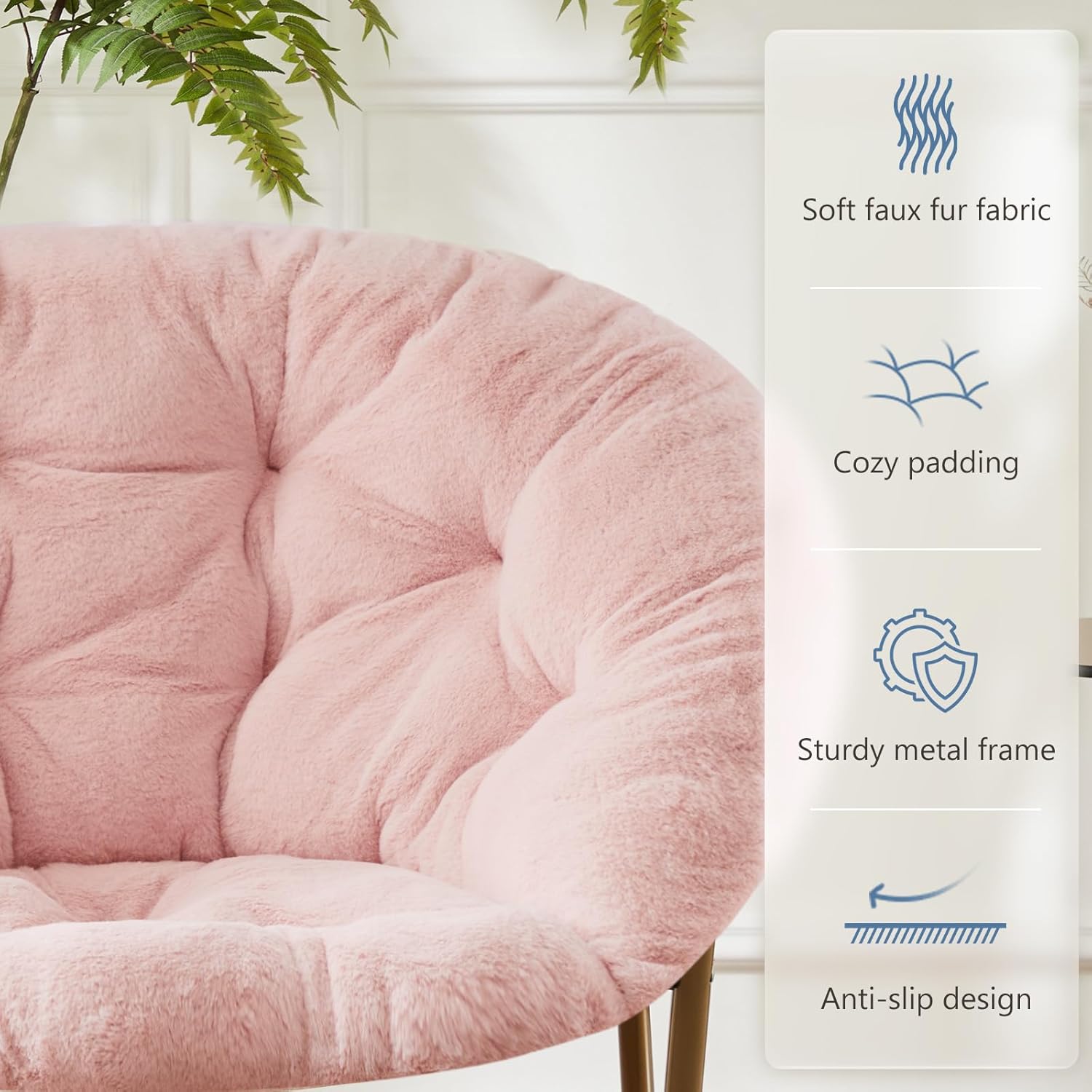 DUMOS Comfy Saucer Chair,Faux Fur Lounge Seasting XL Circle Chair for Bedroom, Dorm & Gaming, Foldable Fashion Accent Seat for Small Spaces, Folding Moon/Mushroom/Round Oversized Style,Hot Pink