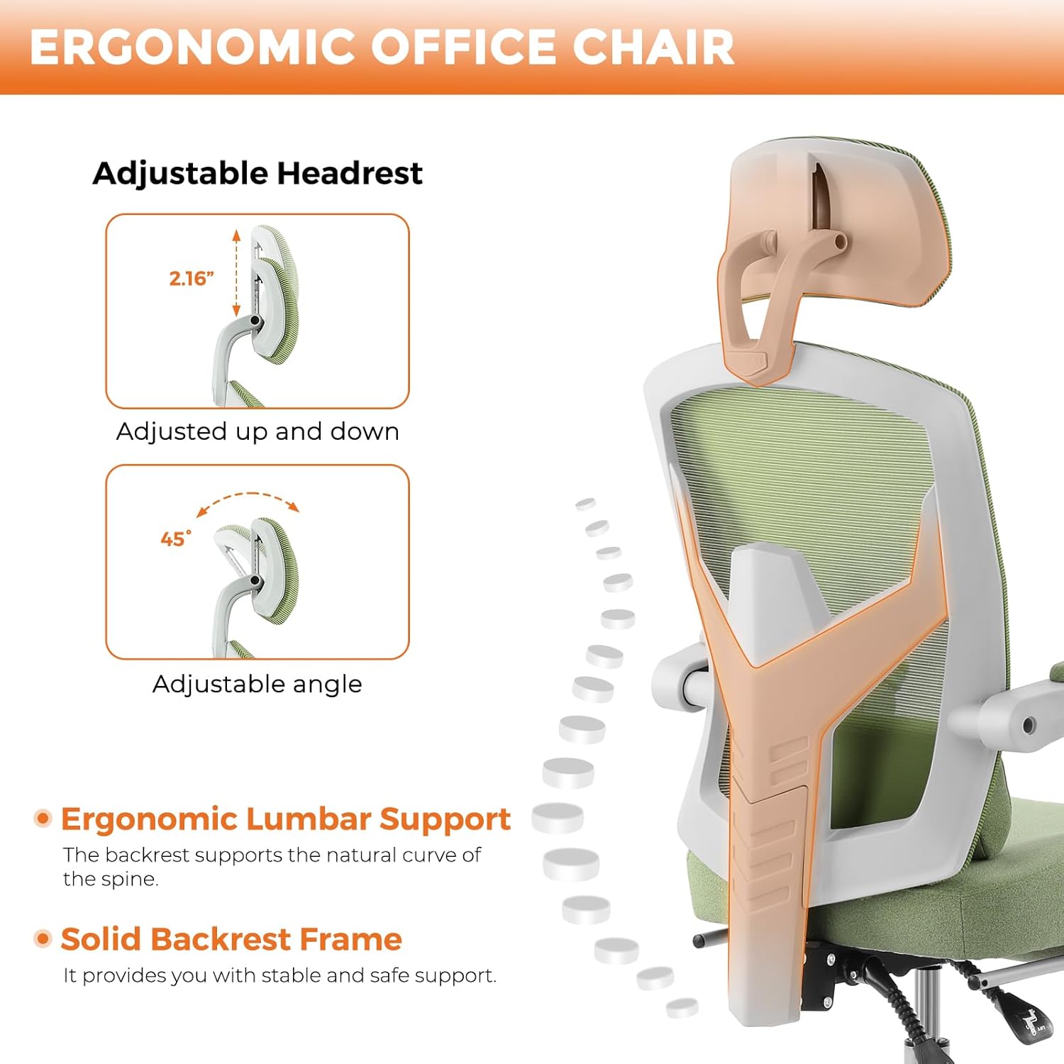 Sweetcrispy Office Computer Desk Chair, Ergonomic High-Back Mesh Rolling Work Swivel Chairs with Wheels, Comfortable Lumbar Support, Comfy Arms for Home, Bedroom, Study, Student, Green