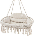 Tangkula 2-Person Hanging Hammock Chair, Boho Style Macrame Hammock Swing with Soft Cushions, Tassels, Indoor Outdoor Cotton Rope Hanging Swing Chair for Bedroom, Porch, Balcony