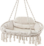 Tangkula 2-Person Hanging Hammock Chair, Boho Style Macrame Hammock Swing with Soft Cushions, Tassels, Indoor Outdoor Cotton Rope Hanging Swing Chair for Bedroom, Porch, Balcony