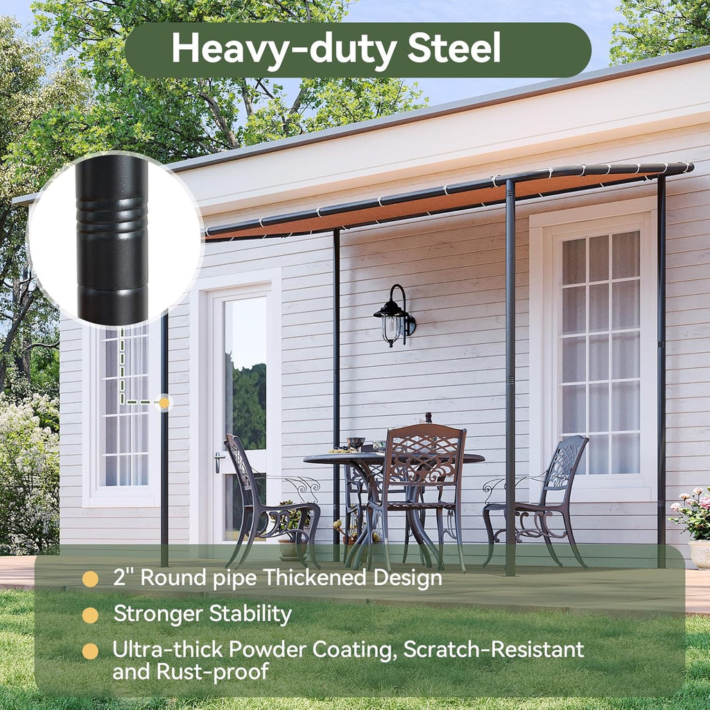 Aoxun 10x6 Lean to Gazebo Outdoor Pergola with Water Resistant & UV-Resistant, Wall-Mounted Canopy Sloped Roof Awning for Patio Backyard, Deck, or Garden Khaki