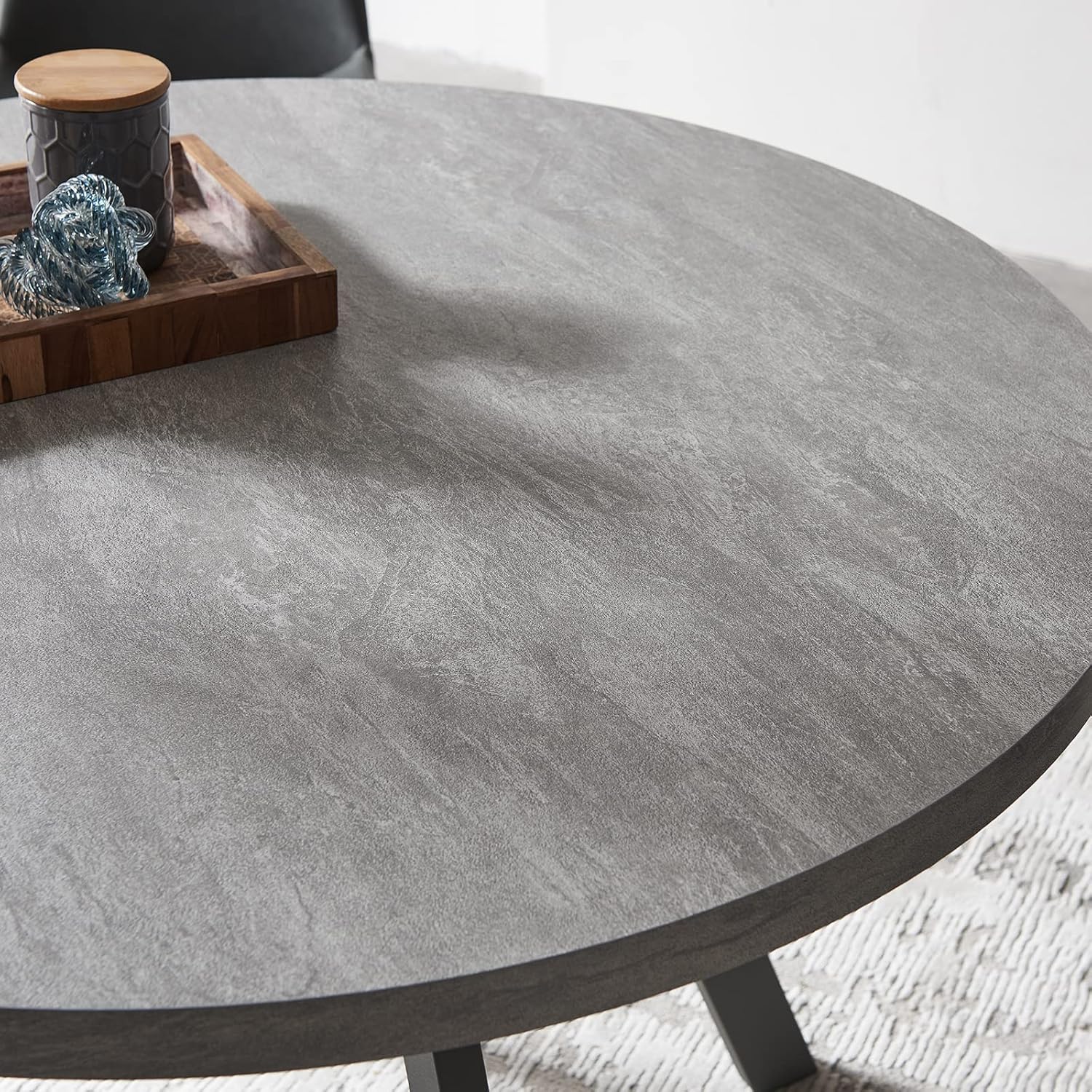 47" Round Dining Table Set, Mid Century Modern Round Dining Table for 4-6 Person, Steel Legs, Leisure Coffee Table for Kitchen Dining Room, Save Space