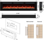 72" Electric Fireplaces Inserts, Recessed & Wall-Mounted Fireplace Heater with Thermostat, Multicolor Flames,Timer, Log & Crystal, 750/1500W