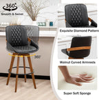 26 Inch Counter Height Stools Set of 2, Modern Mid Century Upholstered Upholstered Swivel Stool with Curved Back and Arms for Kitchen Island, Black