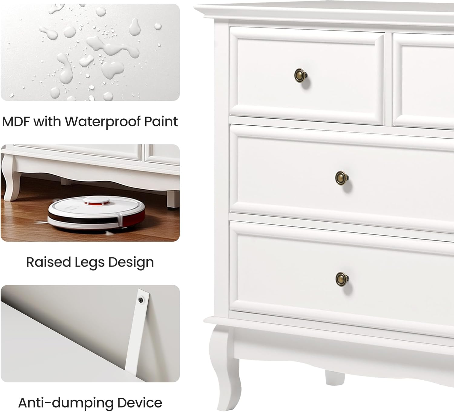 RoyalCraft 53" Wide 7 Drawer Dresser, White Dresser for Bedroom, Modern White Chest of Drawers with Solid Wood Legs and Painted Finish, Wooden Storage Closet Cabinet Organizer for Hallway, Living Room