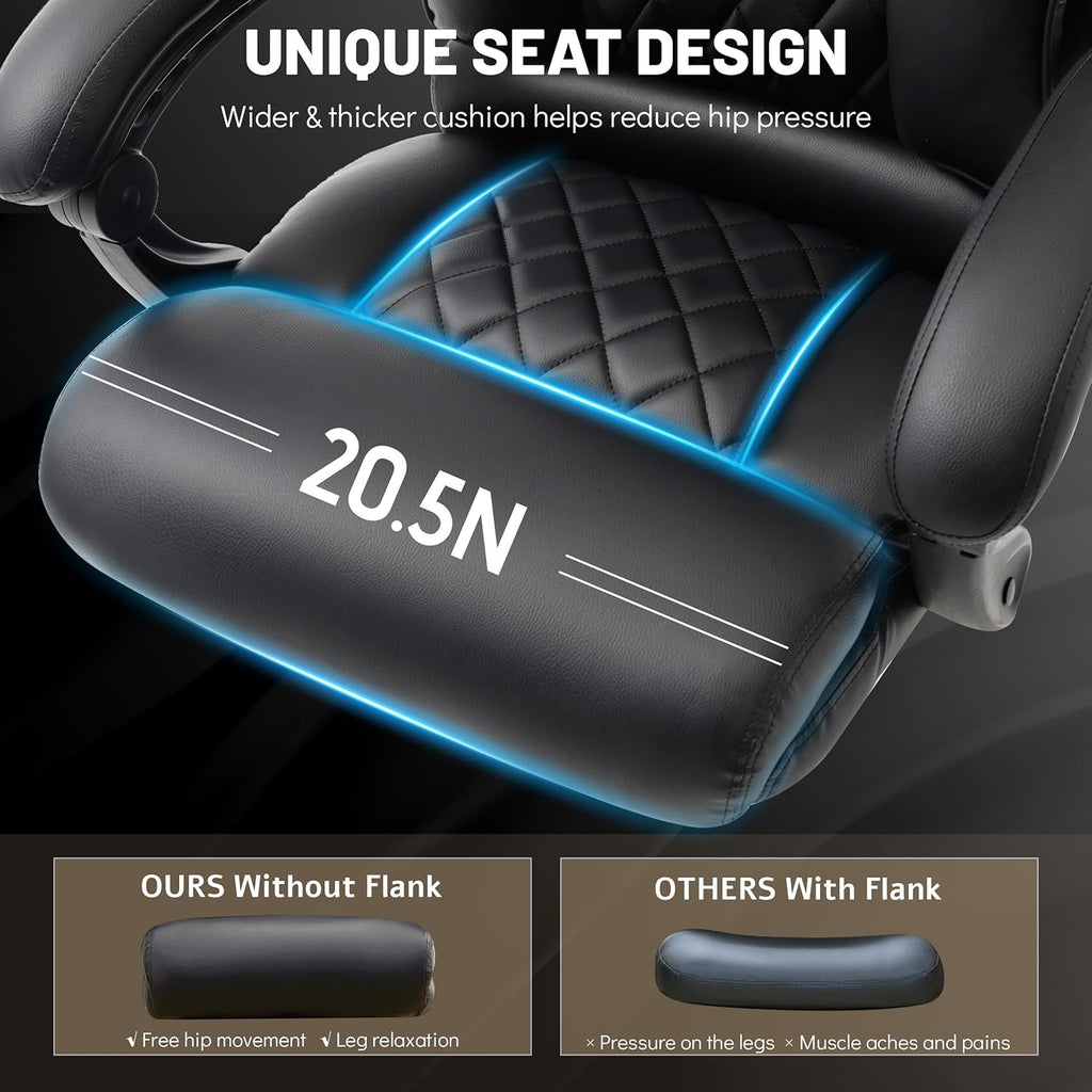 Massage Office Chair with Foot Rest,6 Points Vibration & Heat Executive Office Chairs for Heavy People,500LBS Big and Tall Office Chair,Ergonomic Reclining Desk Chair,Dual-Use Pillow,Black