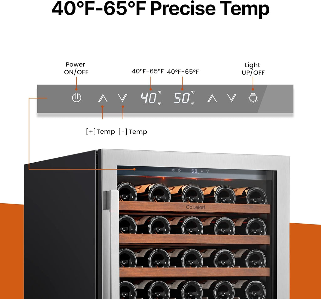 Ca'Lefort 24 Inch Wine Fridge, 61 Bottle Wine Cooler Refrigerator, 40-65°F Wine Refrigerator Glass Door, 3 LED Wine Fridge, Built-in or Freestanding Fridge for Home/Bar/Kitchen (5.65 cu.ft)