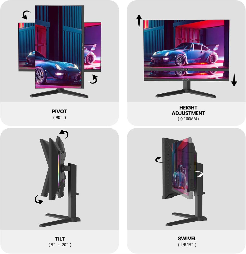 CRUA 27” 540Hz Gaming Monitor  IPS FHD(1920x1080P)  AMD FreeSync  120% sRGB  Height/Pivot/Rotating/Tilt Adjustable Vertical Monitor  HDMI 2.1 + DP 1.4  Wall Mount Install-Black