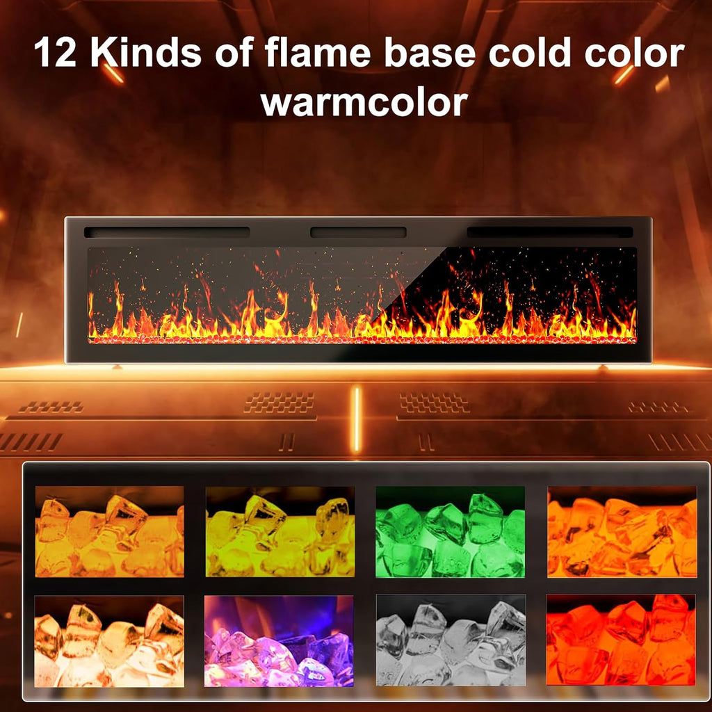 60Inch Electric Fireplace Wall Recessed/Wall Mounted with Adjustable Flame Color, Fireplace Heater with Remote Control, Linear Fireplace with 8 Timer, Touch Screen, 750/1500W (60")