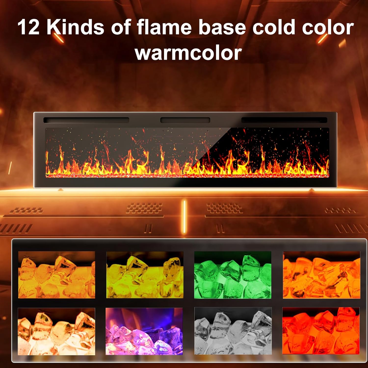 60Inch Electric Fireplace Wall Recessed/Wall Mounted with Adjustable Flame Color, Fireplace Heater with Remote Control, Linear Fireplace with 8 Timer, Touch Screen, 750/1500W (60")