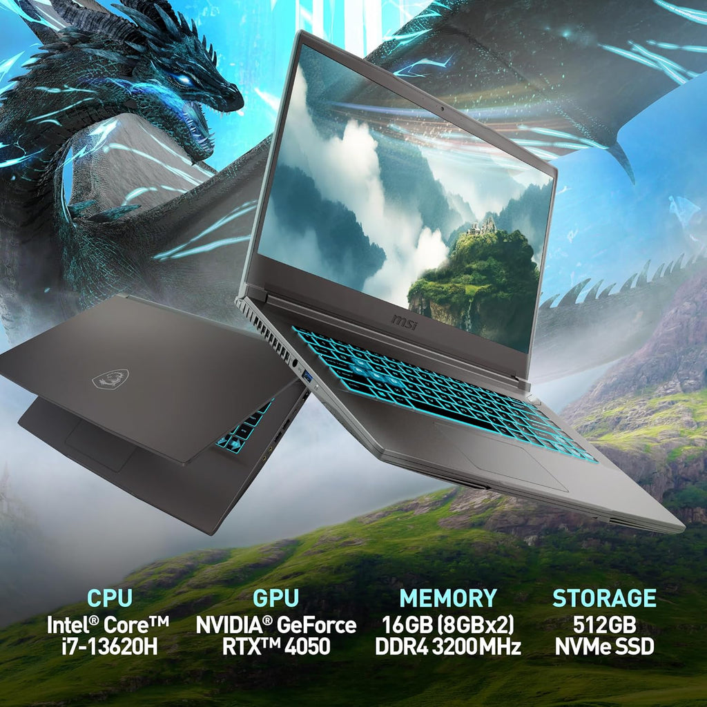 msi Thin 15 15.6” 144Hz FHD Gaming Laptop: Intel Core i7-13620H  NVIDIA Geforce RTX 4050  16GB DDR4  512GB NVMe SSD  WiFi 6E  Win 11: Black B13VE-2678US