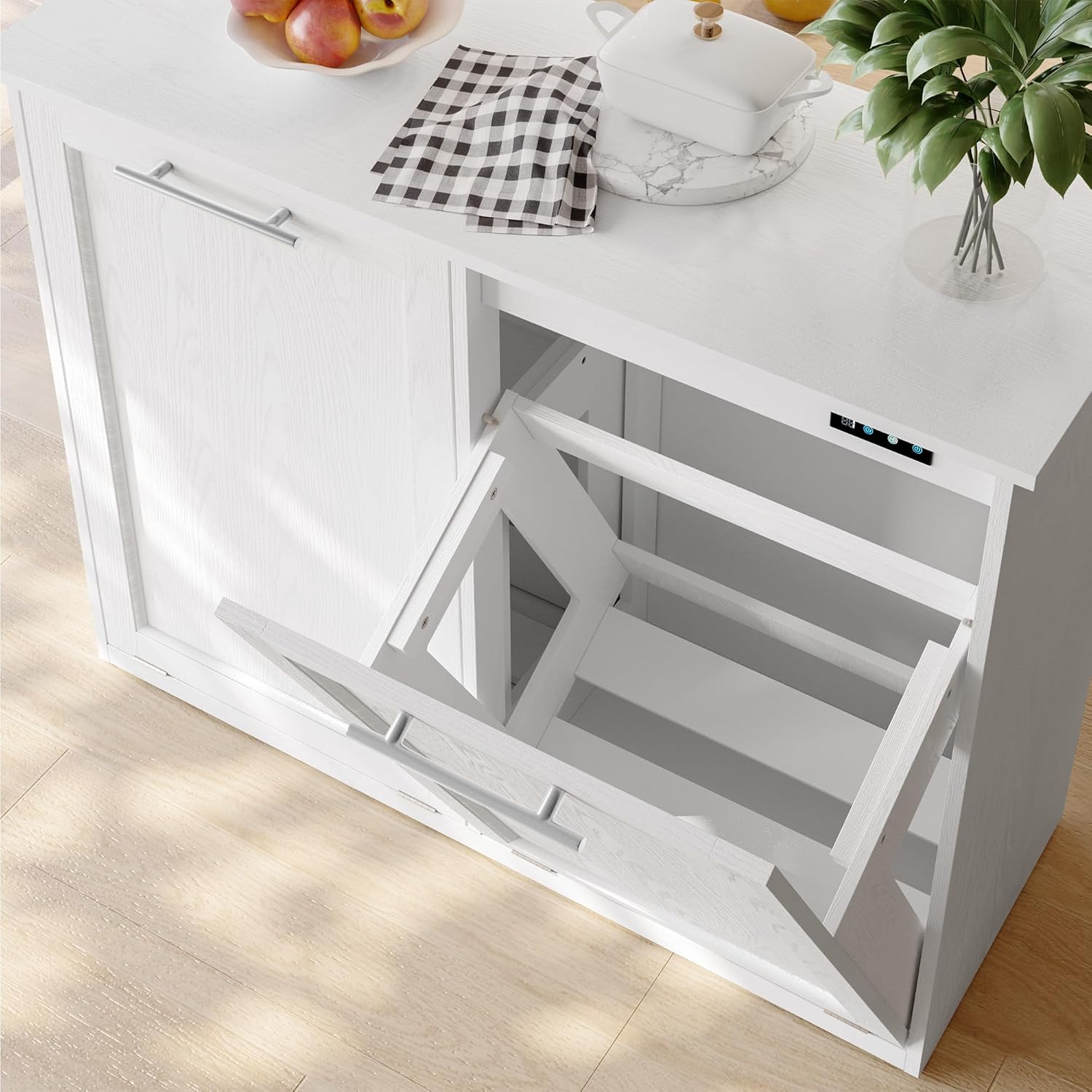 Tilt Out Trash Cabinet with Quick Installation and Deodorising Function, Wooden Trash Can Cabinet for Dining Room and Kitchen, White