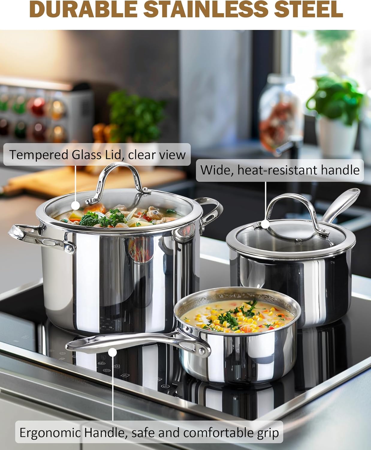 Cooks Standard Stainless Steel Saucepan with Lid, Multi-Ply Clad Sauce Pot 1.5-Quart, Silver