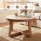Giantex Round Coffee Table, 30" Wood Center Table with Thickened Tabletop & Cross-Shaped Pine Wood Frame, 220 lbs Capacity, Modern Living Room Table for Small Spaces, Natural