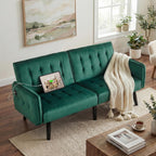 TYBOATLE 65" W Velvet Modern Convertible Folding Futon Couch Sofa Bed w/ 2 USB Charging Ports and arms, Loveseat for Living Room, Office, Apartment, Bedroom (Green)