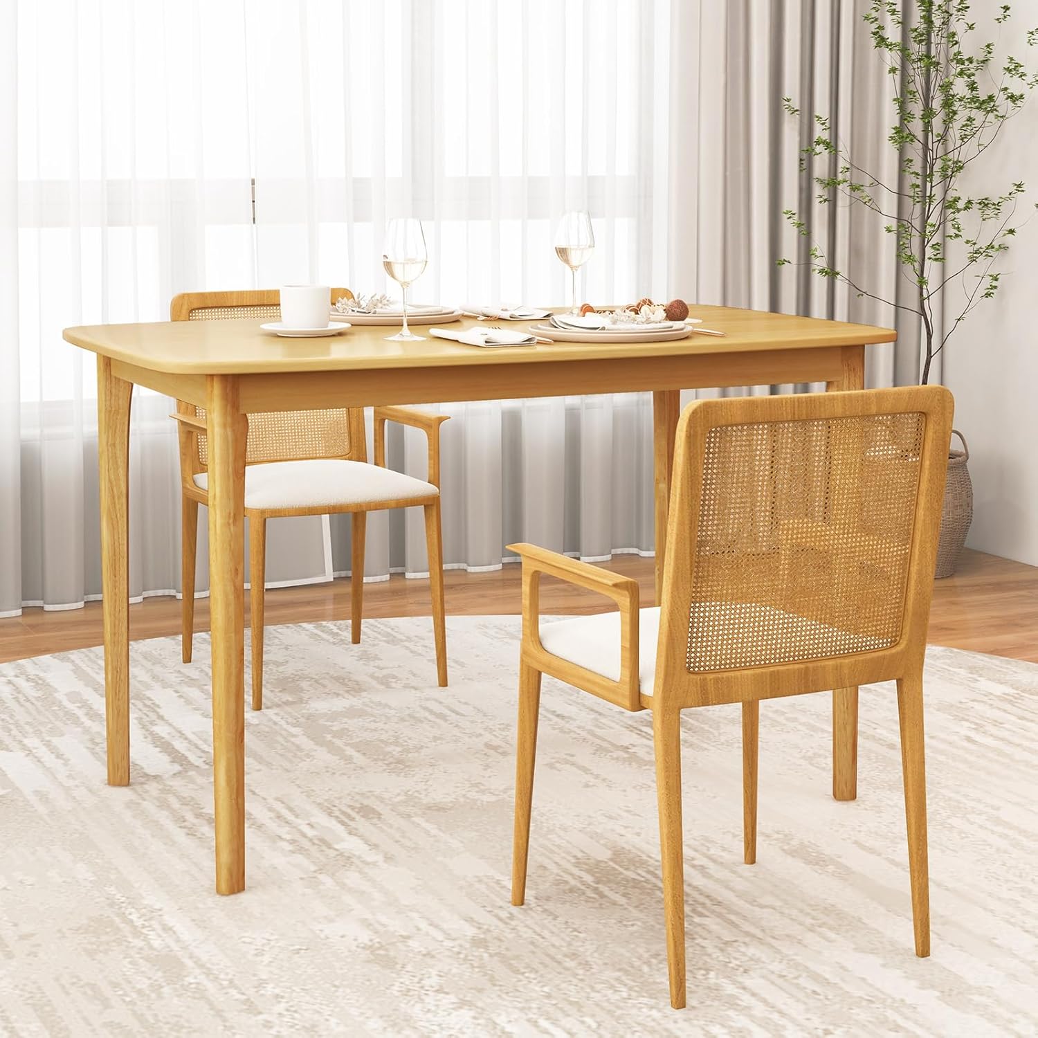 Giantex Dining Table for 4, 48" Rectangular Kitchen Table with Solid Rubber Wood Legs & Spacious Tabletop, Wooden Dinner Table for Living Dining Room, Dinette (Natural)